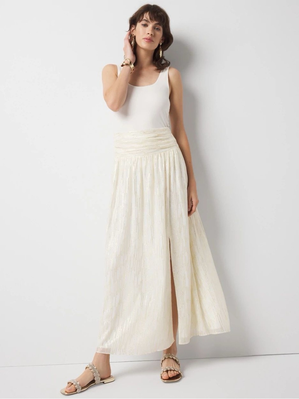 White House Black Market Petite Shirred Waist Maxi Skirt Size Large